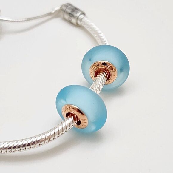 Pandora Matte Blue Murano Glass 2 Charms - Picture 1 of 4